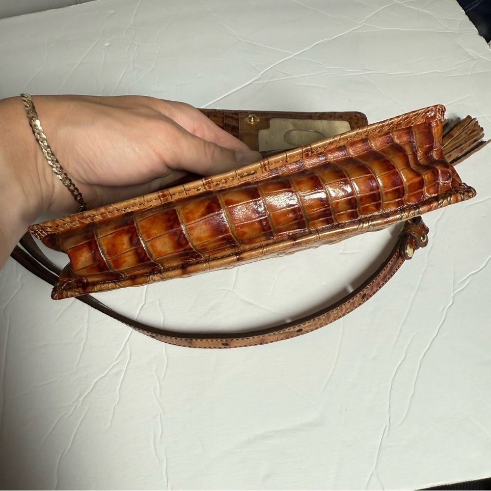 Brahmin Brown Crossbody Bag Crocodile Gold Hardware Satchel Tassel - Picture 15 of 15